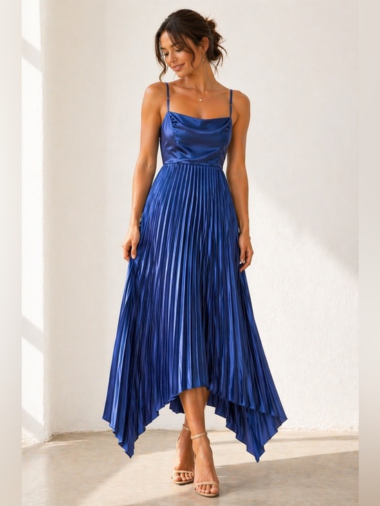 Abercrombie & Fitch Dresses & Skirts - Abercrombie & Fitch Royal Blue Satin Pleated Maxi Dress